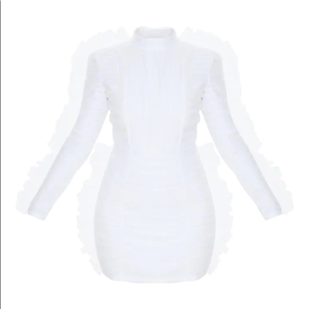 White Bandage Chiffon Frill Bodycon Dress